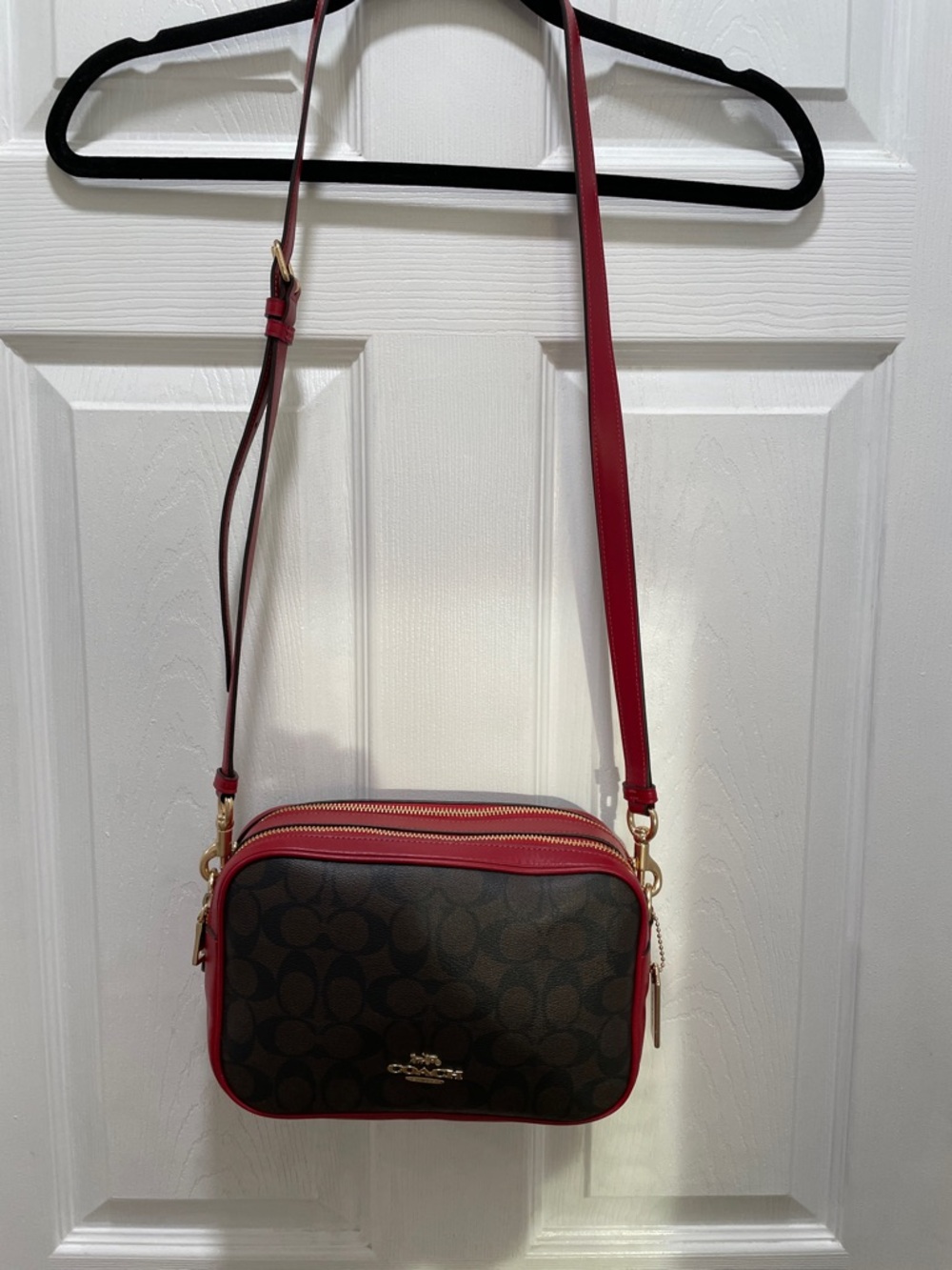 Coach Brown Signature Crossbody with Red Trim